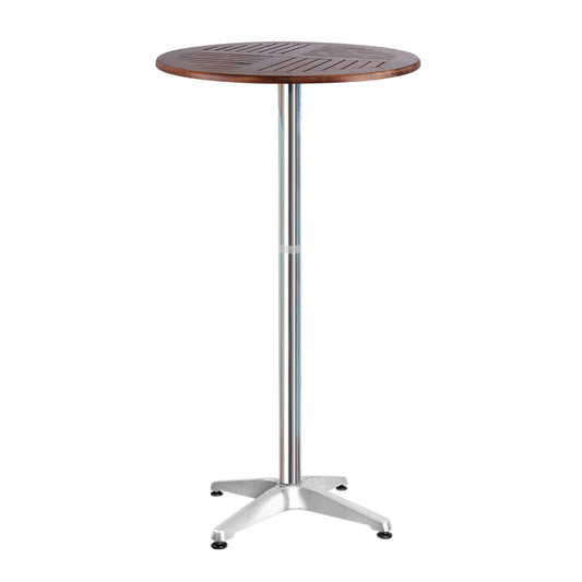 Gardeon Outdoor Bar Table Wooden Cafe Table Aluminium Pole Round FF-TABLE-WOOD60-70110