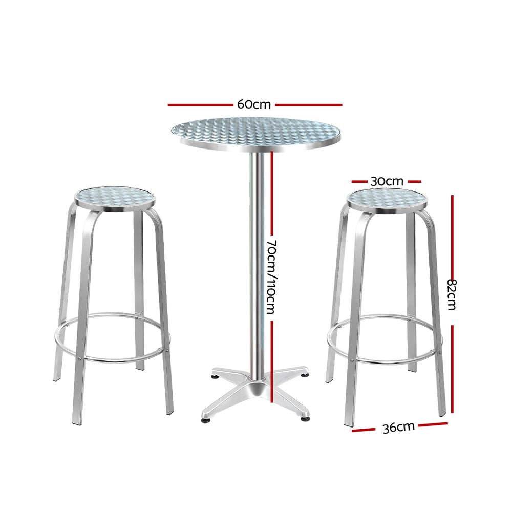 Gardeon 3-Piece Outdoor Bar Set Bistro Table Stools Adjustable Round Cafe FF-TABLESET-ROUND