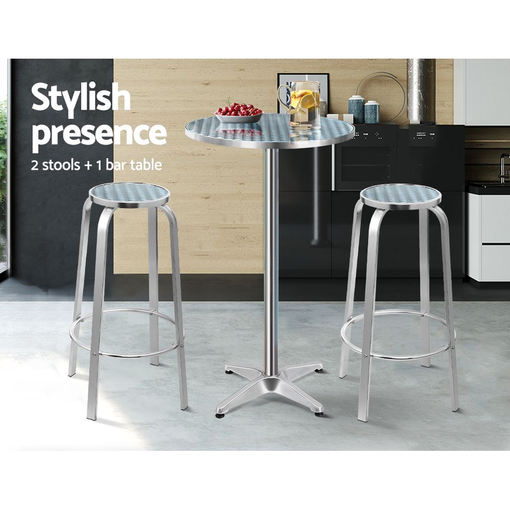 Gardeon 3-Piece Outdoor Bar Set Bistro Table Stools Adjustable Round Cafe FF-TABLESET-ROUND
