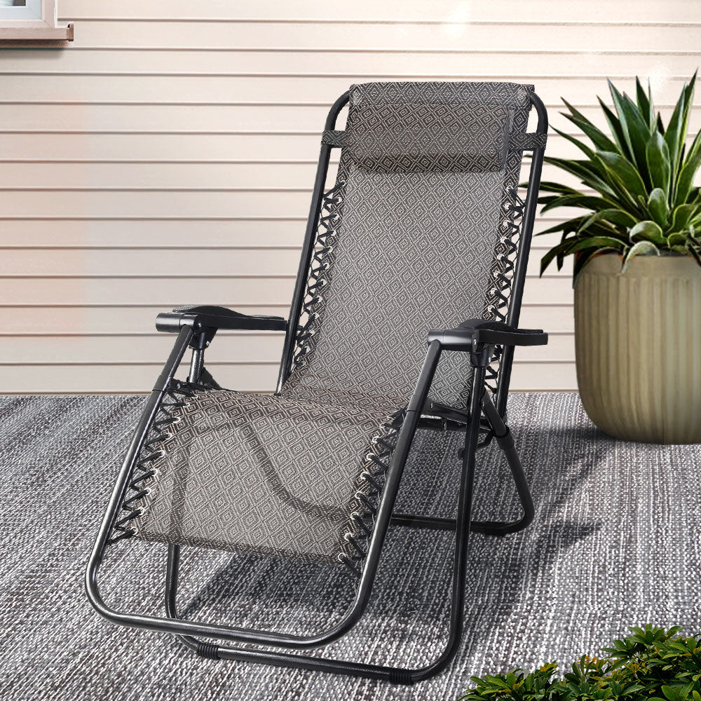 Gardeon Zero Gravity Chair Folding Outdoor Recliner Adjustable Sun Lounge Camping Beige FF-ZGC-BE