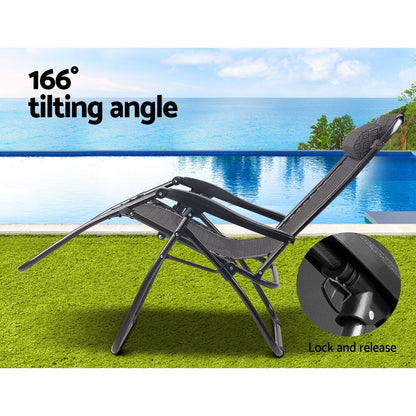 Gardeon Zero Gravity Chair Folding Outdoor Recliner Adjustable Sun Lounge Camping Beige FF-ZGC-BE