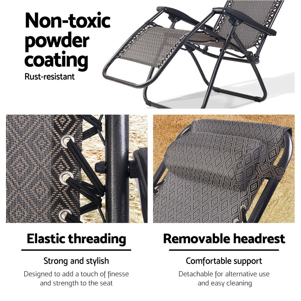 Gardeon Zero Gravity Chair Folding Outdoor Recliner Adjustable Sun Lounge Camping Beige FF-ZGC-BE