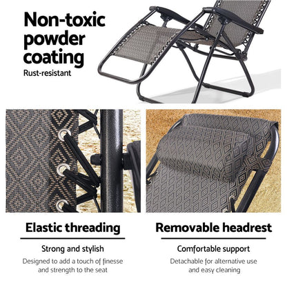 Gardeon Zero Gravity Chair Folding Outdoor Recliner Adjustable Sun Lounge Camping Beige FF-ZGC-BE