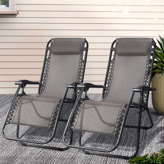 Gardeon 2PC Zero Gravity Chair Folding Outdoor Recliner Adjustable Sun Lounge Camping Beige FF-ZGC-BEX2
