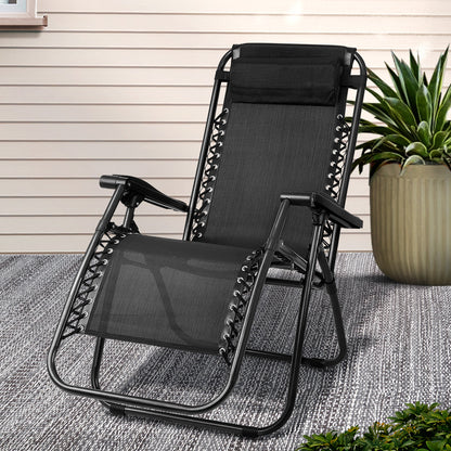 Gardeon Zero Gravity Chair Folding Outdoor Recliner Adjustable Sun Lounge Camping Black FF-ZGC-BK