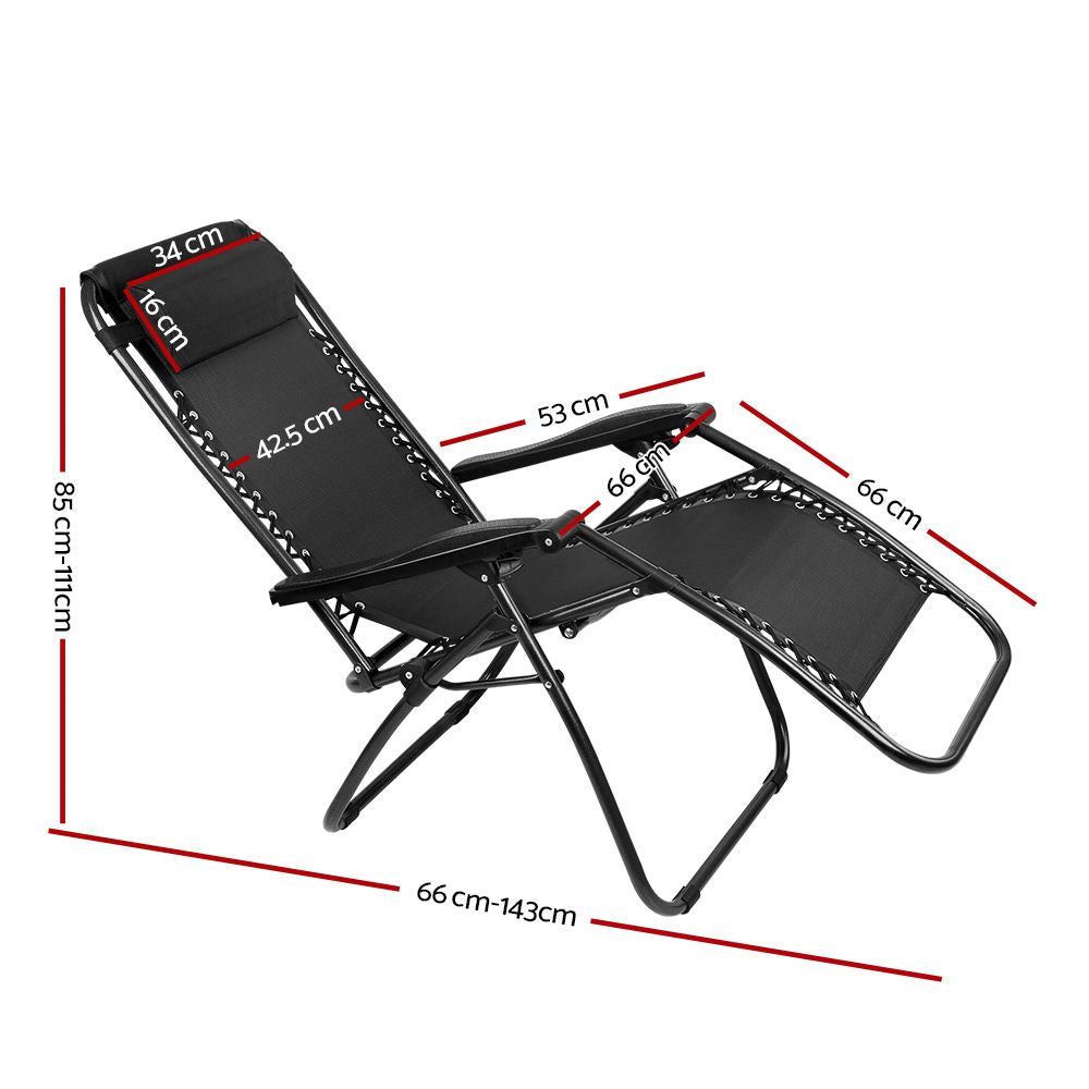 Gardeon Zero Gravity Chair Folding Outdoor Recliner Adjustable Sun Lounge Camping Black FF-ZGC-BK