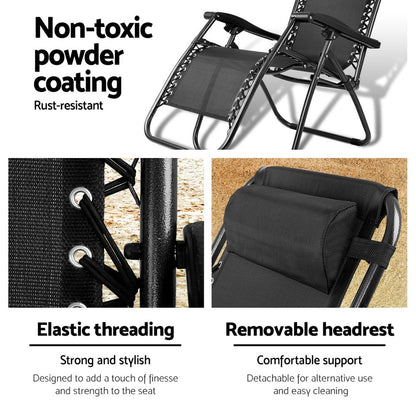 Gardeon Zero Gravity Chair Folding Outdoor Recliner Adjustable Sun Lounge Camping Black FF-ZGC-BK
