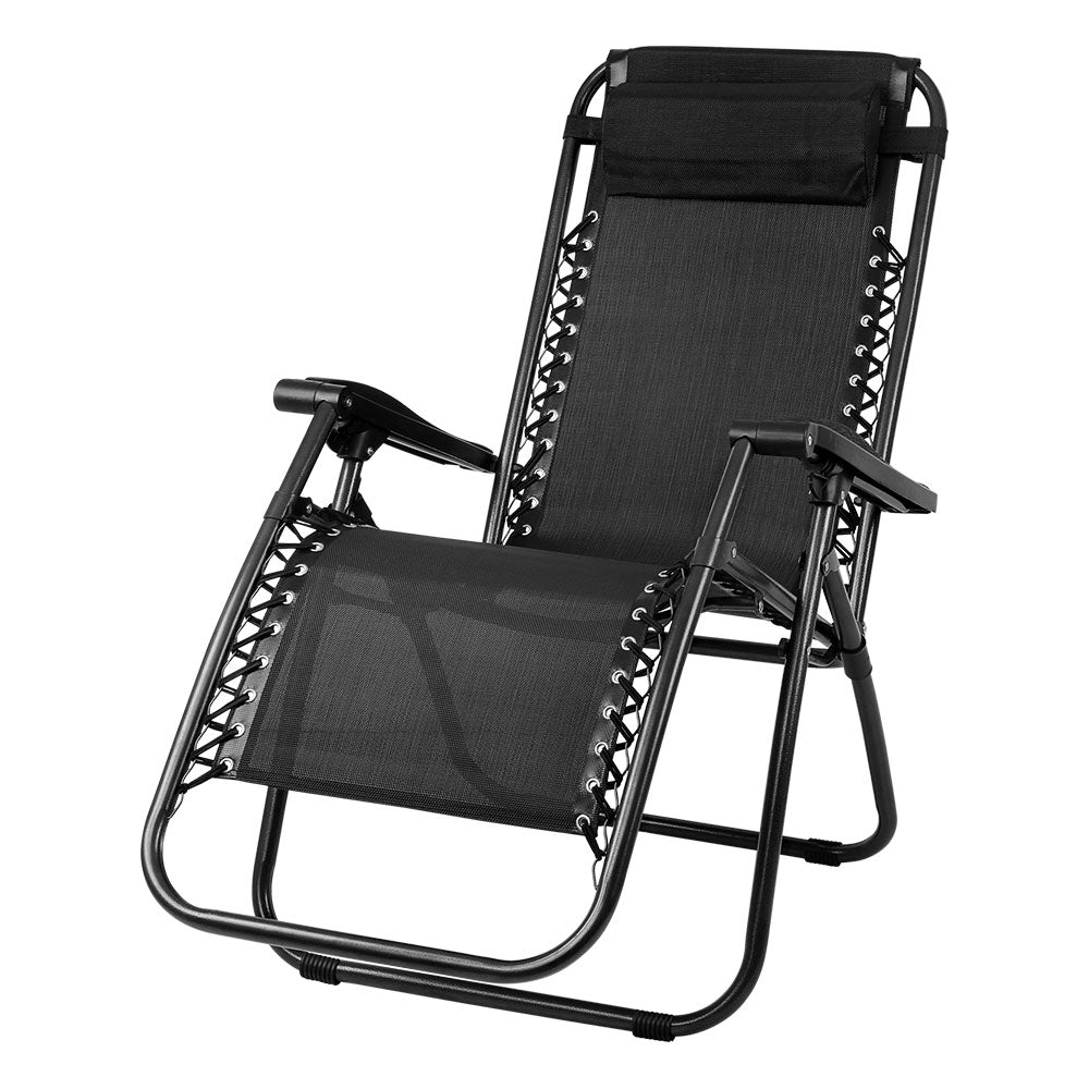 Gardeon Zero Gravity Chair Folding Outdoor Recliner Adjustable Sun Lounge Camping Black FF-ZGC-BK