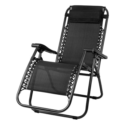 Gardeon Zero Gravity Chair Folding Outdoor Recliner Adjustable Sun Lounge Camping Black FF-ZGC-BK