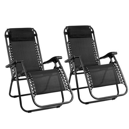Gardeon 2PC Zero Gravity Chair Folding Outdoor Recliner Adjustable Sun Lounge Camping Black FF-ZGC-BKX2