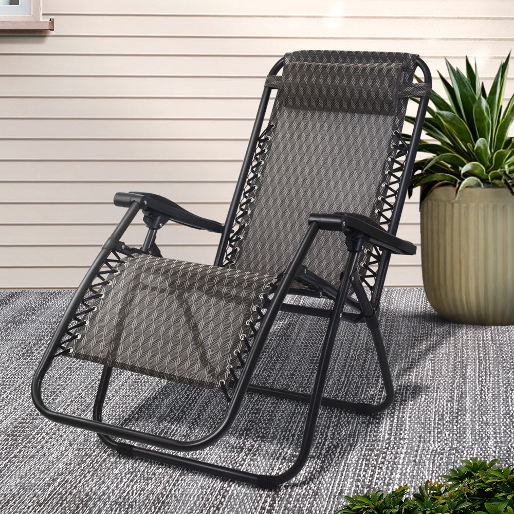 Gardeon Zero Gravity Chair Folding Outdoor Recliner Adjustable Sun Lounge Camping Grey FF-ZGC-GR