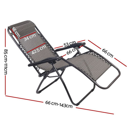 Gardeon Zero Gravity Chair Folding Outdoor Recliner Adjustable Sun Lounge Camping Grey FF-ZGC-GR