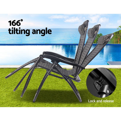 Gardeon Zero Gravity Chair Folding Outdoor Recliner Adjustable Sun Lounge Camping Grey FF-ZGC-GR