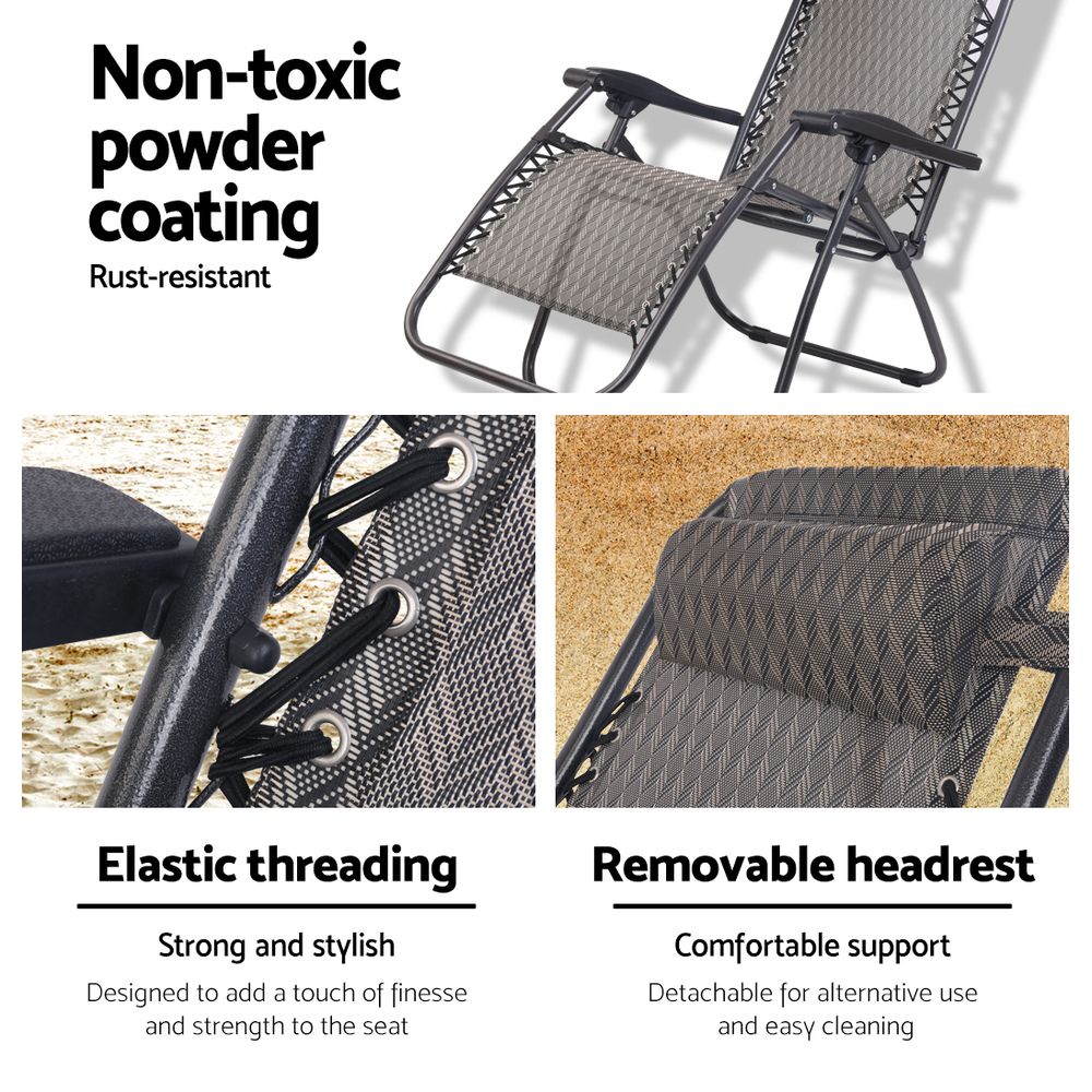 Gardeon Zero Gravity Chair Folding Outdoor Recliner Adjustable Sun Lounge Camping Grey FF-ZGC-GR