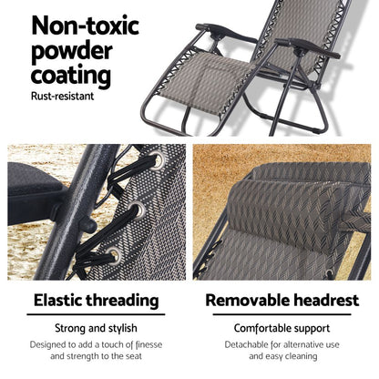 Gardeon Zero Gravity Chair Folding Outdoor Recliner Adjustable Sun Lounge Camping Grey FF-ZGC-GR