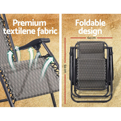 Gardeon Zero Gravity Chair Folding Outdoor Recliner Adjustable Sun Lounge Camping Grey FF-ZGC-GR