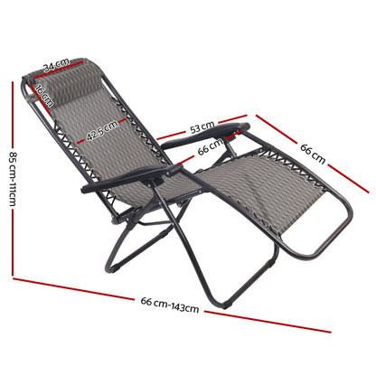 Gardeon 2PC Zero Gravity Chair Folding Outdoor Recliner Adjustable Sun Lounge Camping Grey FF-ZGC-GRX2