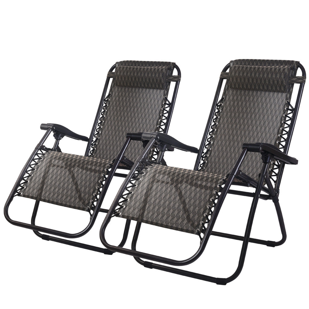 Gardeon 2PC Zero Gravity Chair Folding Outdoor Recliner Adjustable Sun Lounge Camping Grey FF-ZGC-GRX2