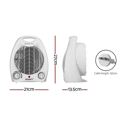 Devanti Electric Fan Heater 2000W FH-A-2000-WH