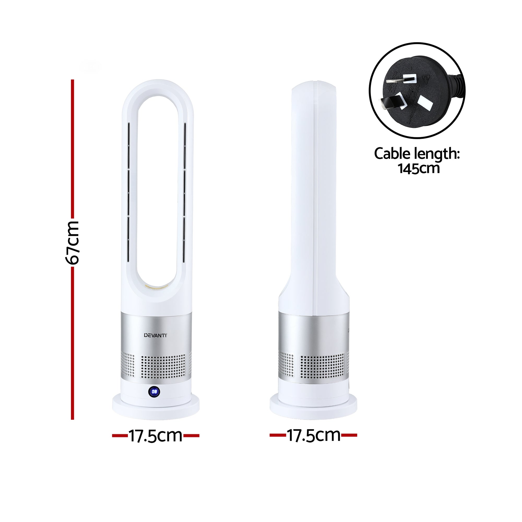 Devanti Bladeless Tower Fan Heater and Cooler 2in1 Portable Oscillation Fan for Bedroom Room Office Use White FH-A-BL-1200-WH