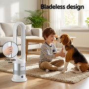 Devanti Bladeless Tower Fan Heater and Cooler 2in1 Portable Oscillation Fan for Bedroom Room Office Use White FH-A-BL-1200-WH
