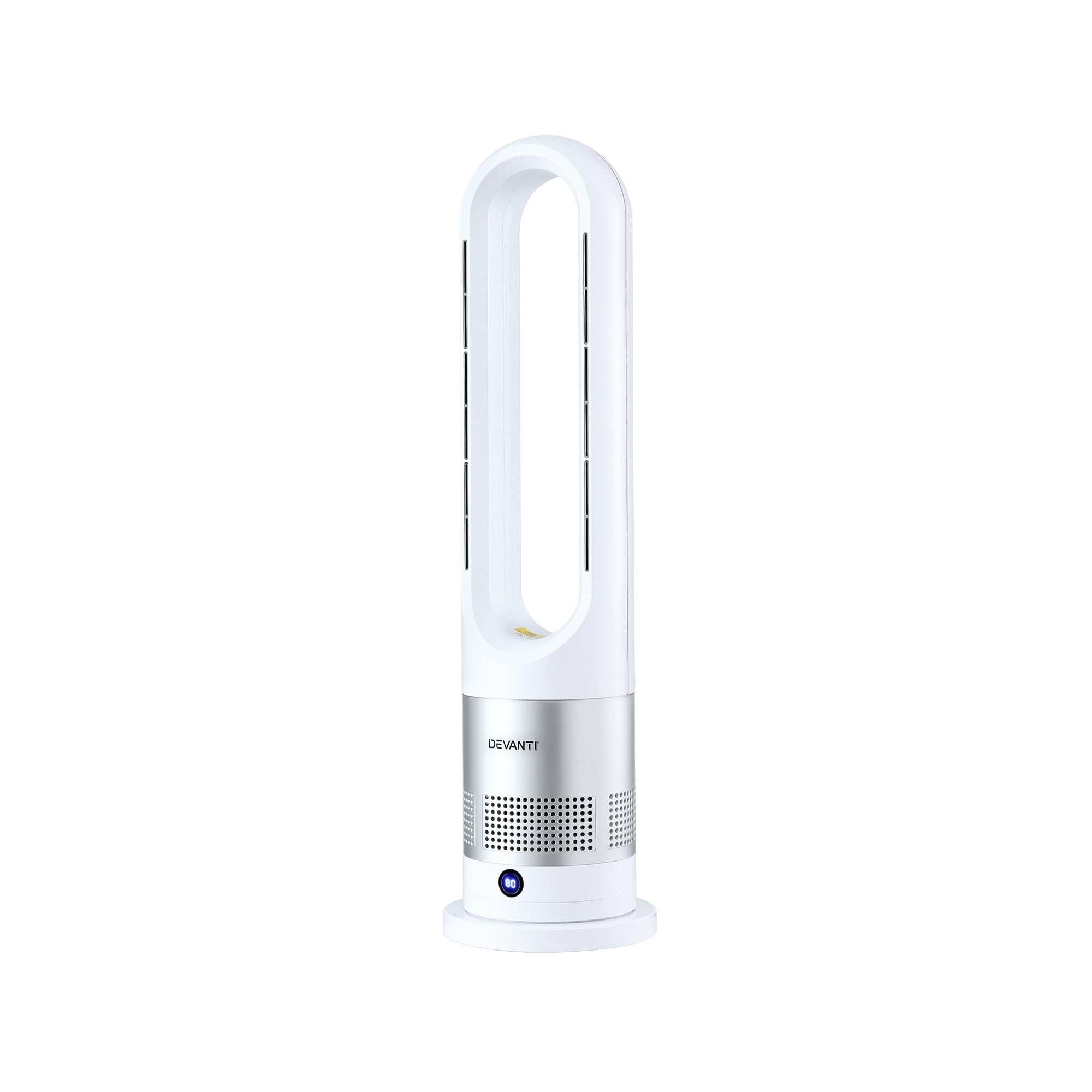 Devanti Bladeless Tower Fan Heater and Cooler 2in1 Portable Oscillation Fan for Bedroom Room Office Use White FH-A-BL-1200-WH