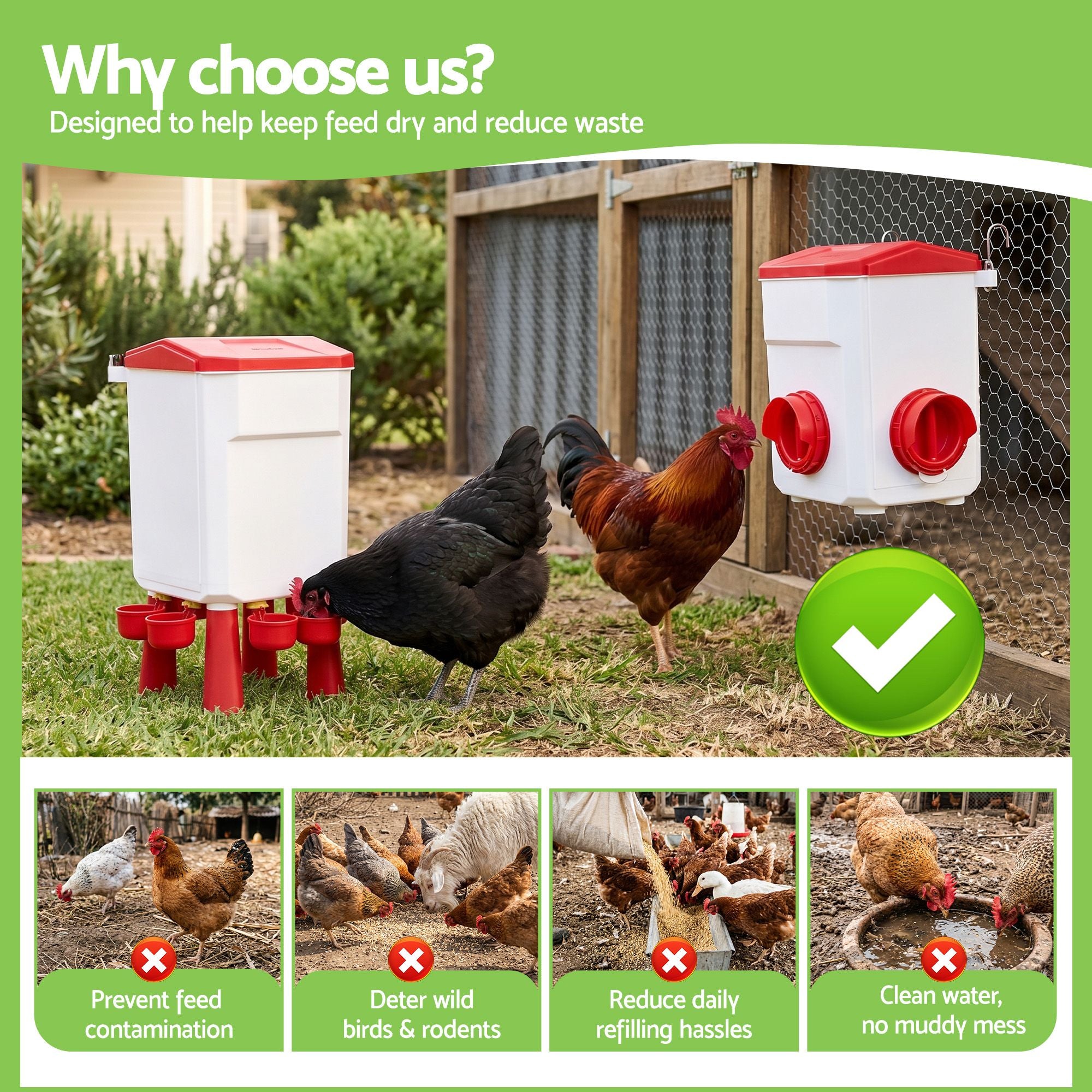 Giantz 8kg Chicken Feeder and 7L Waterer Set Large Capacity Poultry Drinker Kit