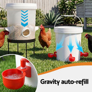 Giantz 20L X2 Chicken Feeder Waterer Set Automatic Poultry Dispenser Metal Stand