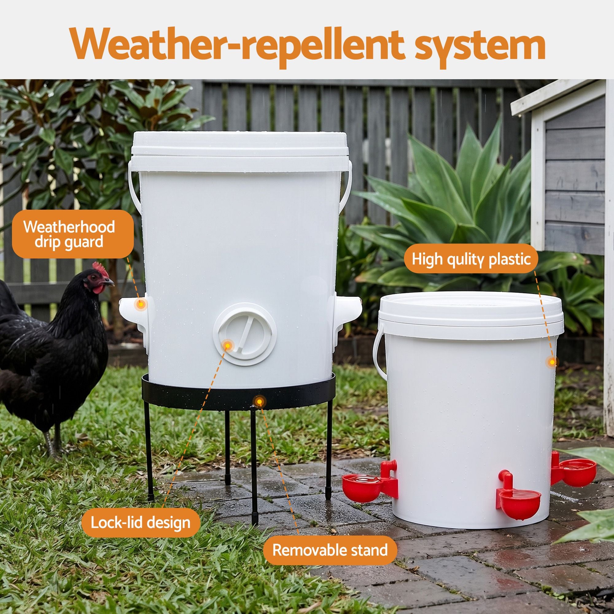 Giantz 20L X2 Chicken Feeder Waterer Set Automatic Poultry Dispenser Metal Stand