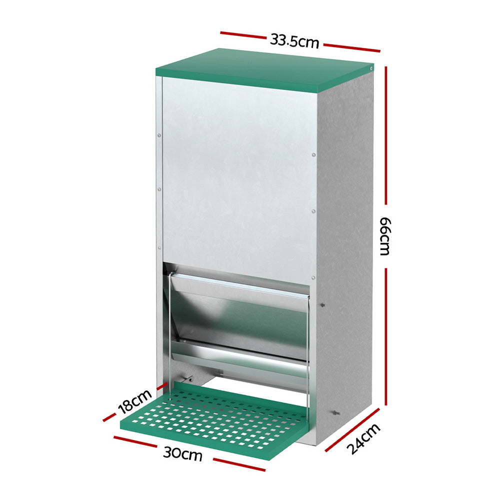 Giantz Automatic Chicken Feeder Port Coop Chick Poultry Treadle Self Opening FIK-FEEDER-STEEL-30L-GR