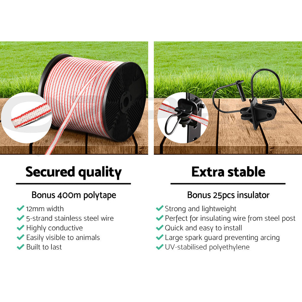 Giantz Electric Fence Poly Tape 400M Insulator FIK-TAPE-LOCK-400M