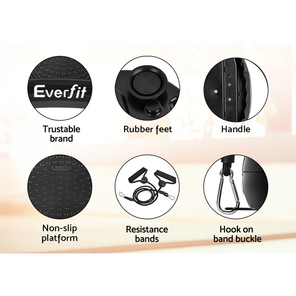 Everfit Vibration Machine Platform Vibrator Resistance Rope Home Fitness Black FIT-H-VP-ROUND-BK