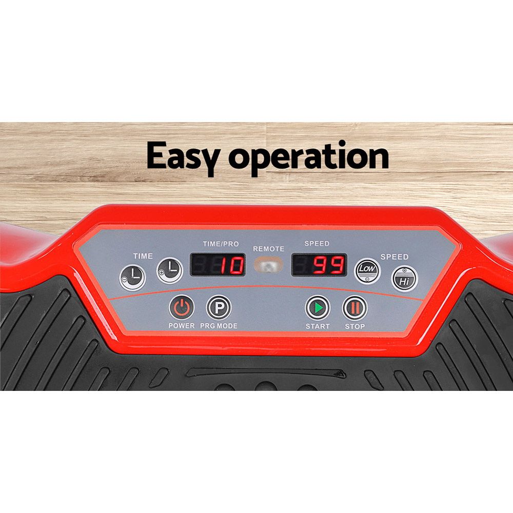 Everfit Vibration Machine Platform Vibrator Resistance Rope Home Fitness Red FIT-H-VP-ROUND-RD