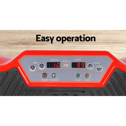 Everfit Vibration Machine Platform Vibrator Resistance Rope Home Fitness Red FIT-H-VP-ROUND-RD