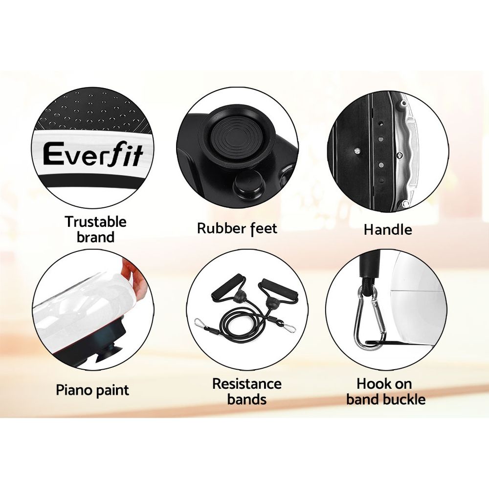 Everfit Vibration Machine Platform Vibrator Resistance Rope Home Fitness White FIT-H-VP-ROUND-WH