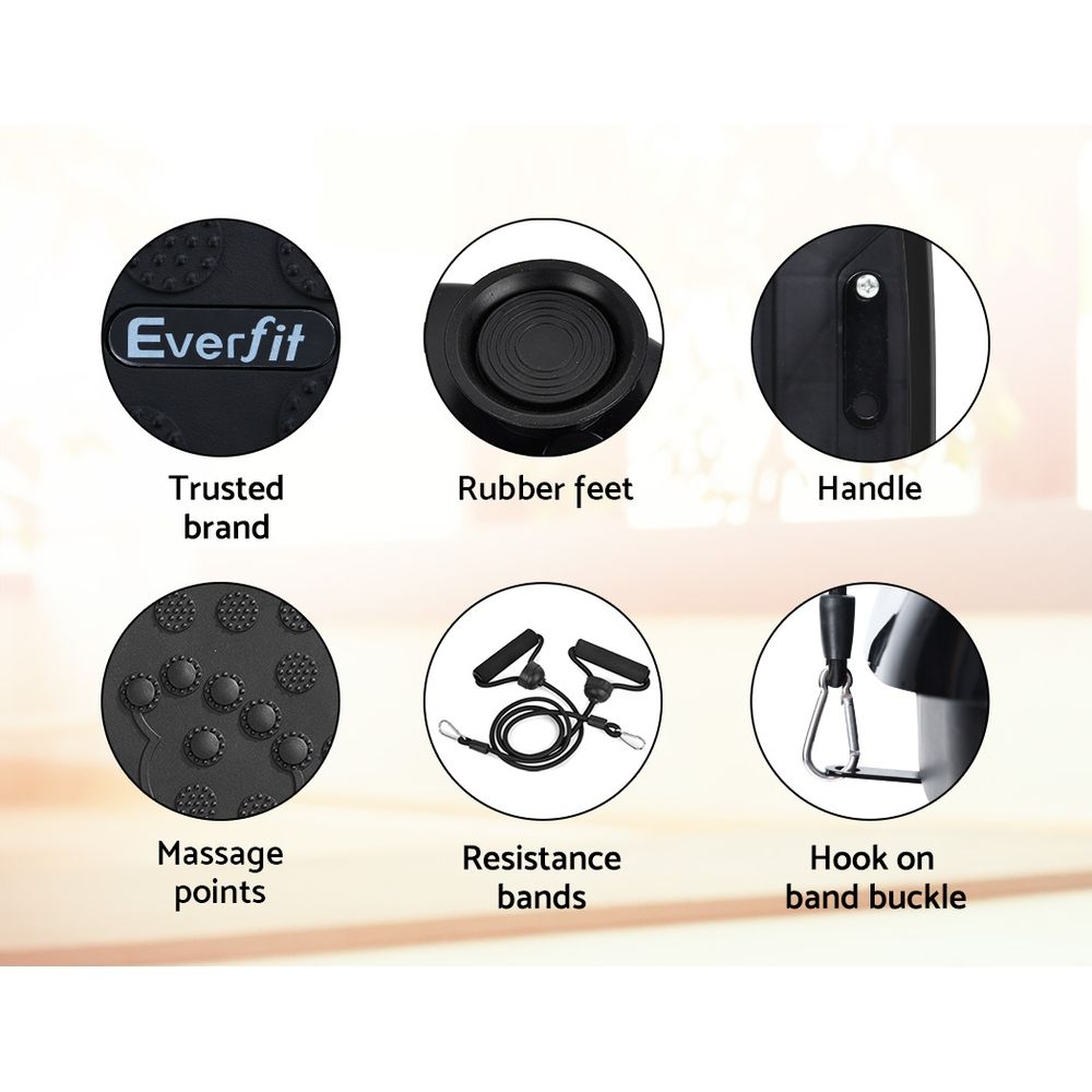 Everfit Vibration Machine Platform Vibrator With Resistance Rope Home Gym Black FIT-H-VP-S-BK