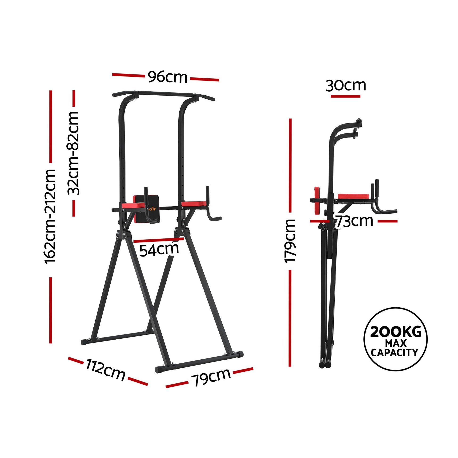 Everfit Chin Up Tower Pull Up Station Adjustable Dip Station Folding Home Gym Black FIT-I-CHINUP-FOLD