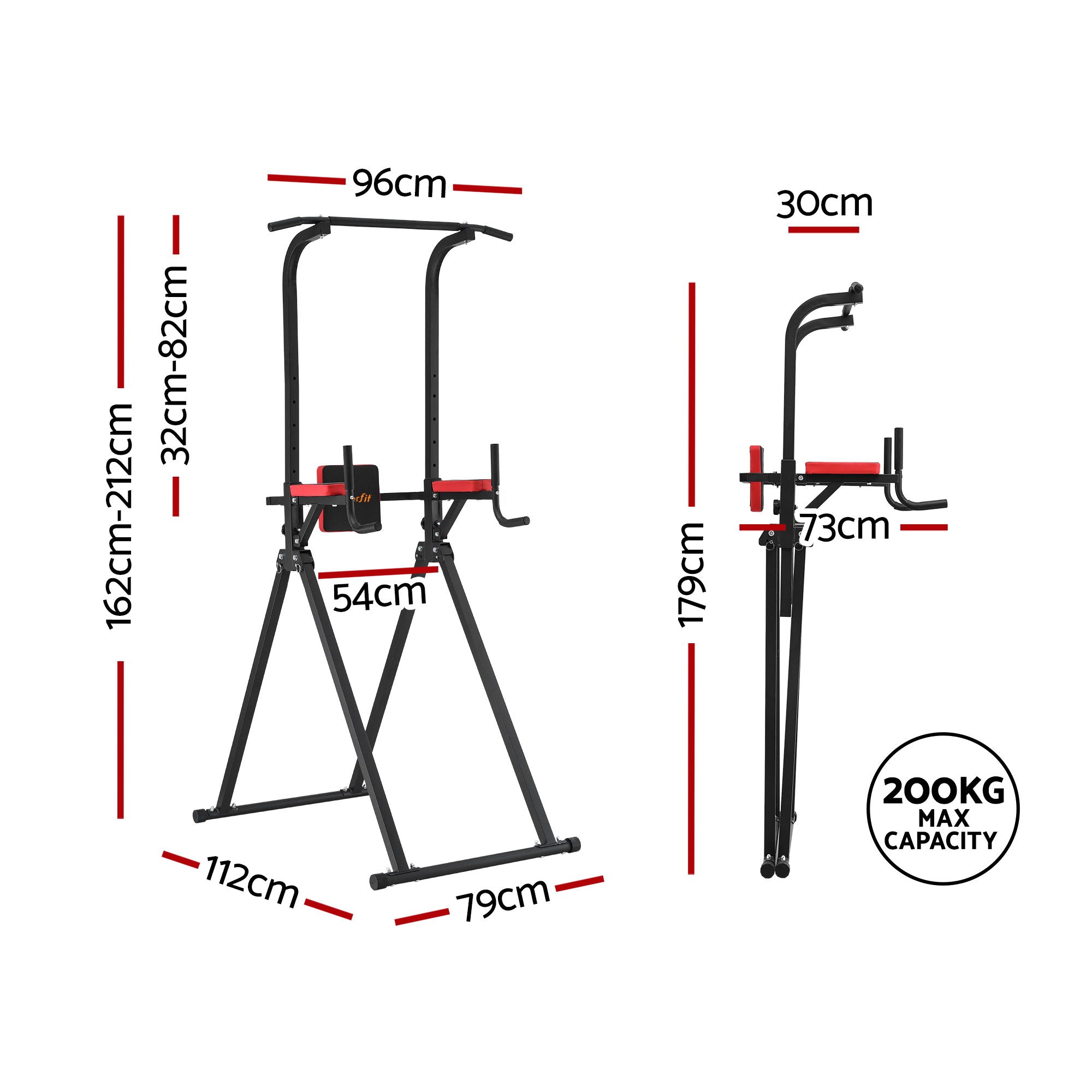 Everfit Chin Up Tower Pull Up Station Adjustable Dip Station Folding Home Gym Black FIT-I-CHINUP-FOLD