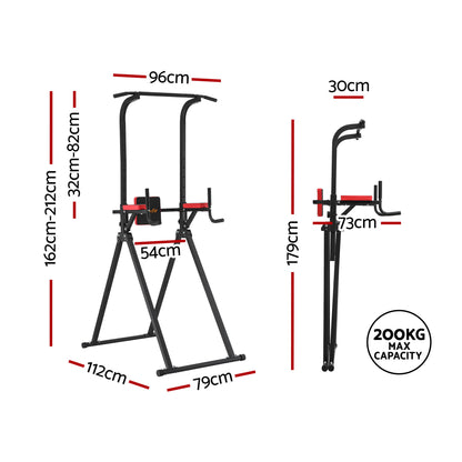 Everfit Chin Up Tower Pull Up Station Adjustable Dip Station Folding Home Gym Black FIT-I-CHINUP-FOLD