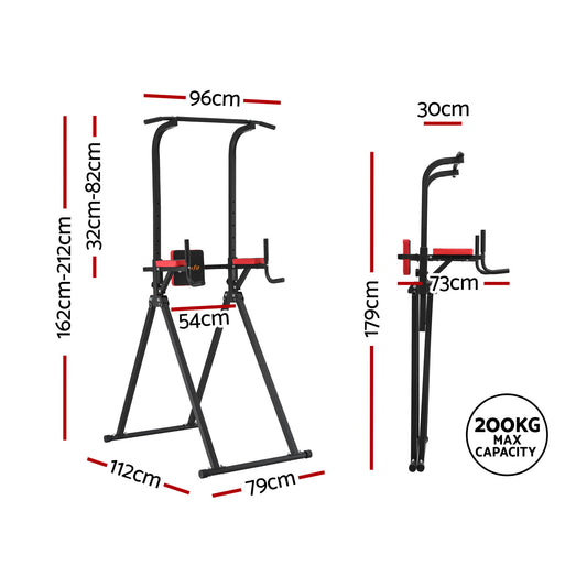 Everfit Chin Up Tower Pull Up Station Adjustable Dip Station Folding Home Gym Black FIT-I-CHINUP-FOLD