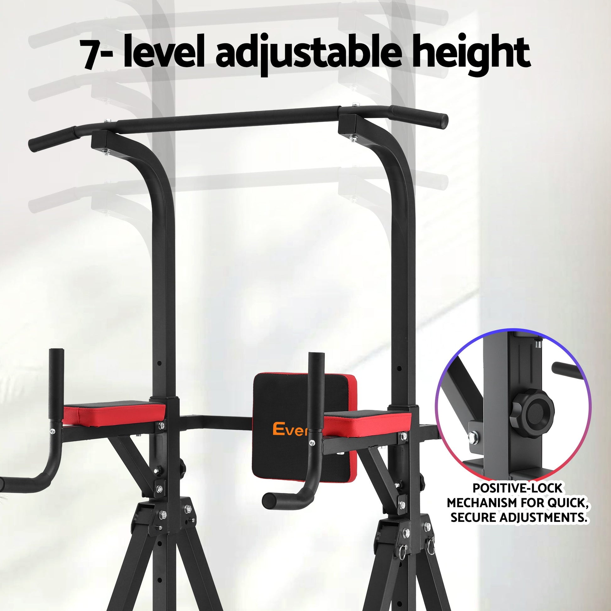 Everfit Chin Up Tower Pull Up Station Adjustable Dip Station Folding Home Gym Black FIT-I-CHINUP-FOLD