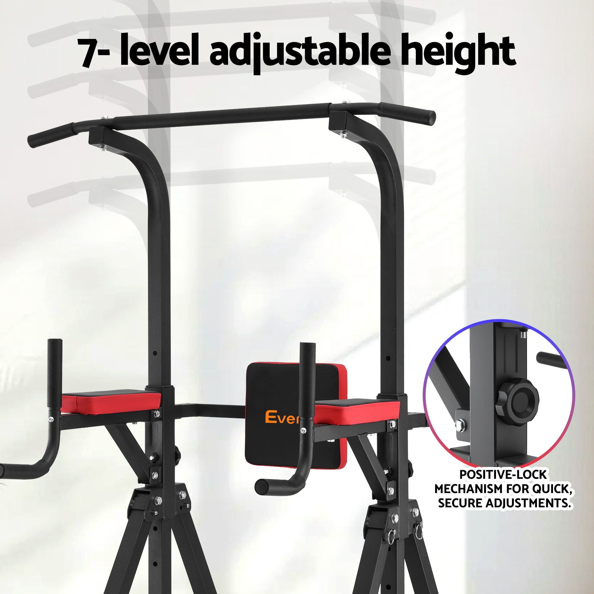 Everfit Chin Up Tower Pull Up Station Adjustable Dip Station Folding Home Gym Black FIT-I-CHINUP-FOLD