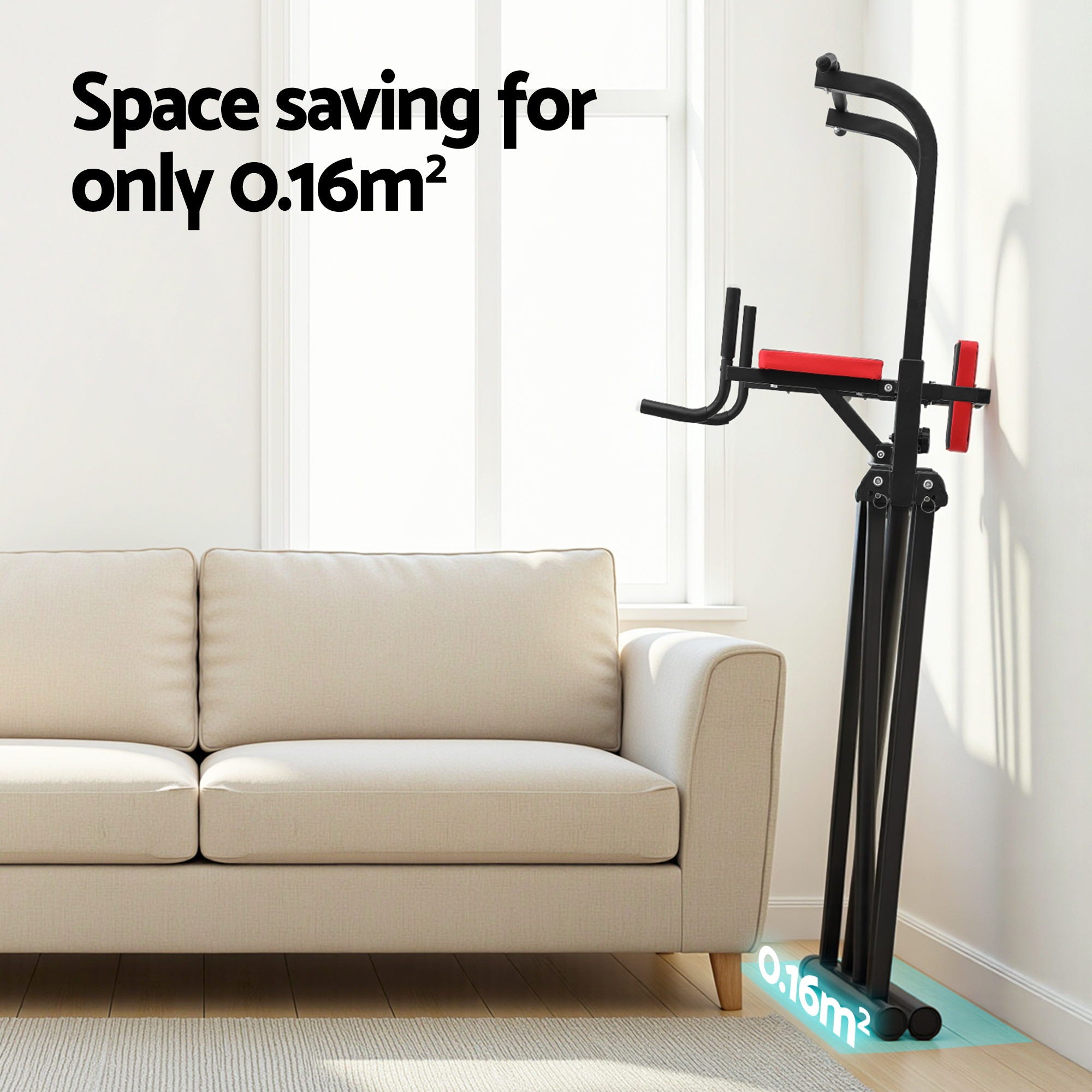 Everfit Chin Up Tower Pull Up Station Adjustable Dip Station Folding Home Gym Black FIT-I-CHINUP-FOLD