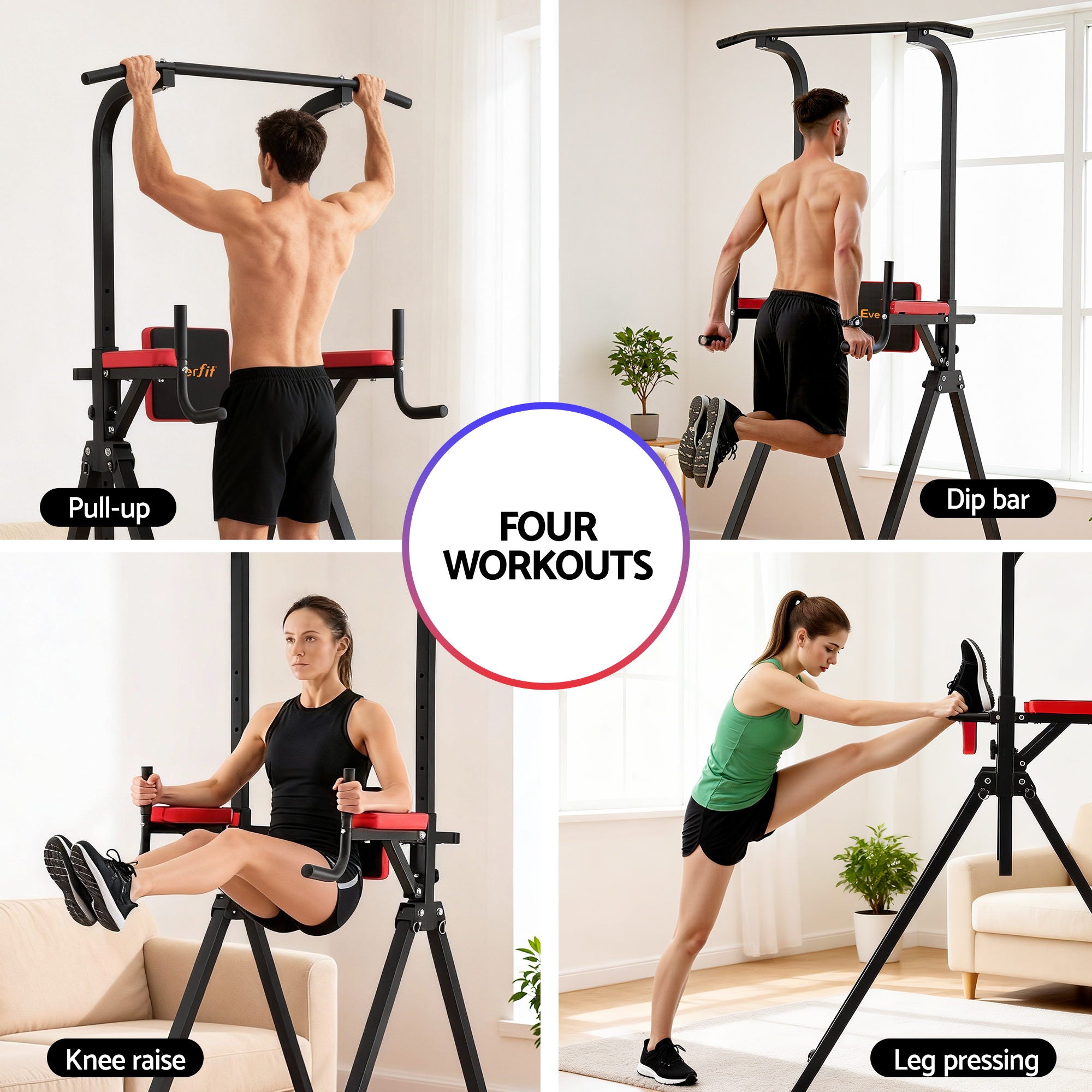 Everfit Chin Up Tower Pull Up Station Adjustable Dip Station Folding Home Gym Black FIT-I-CHINUP-FOLD