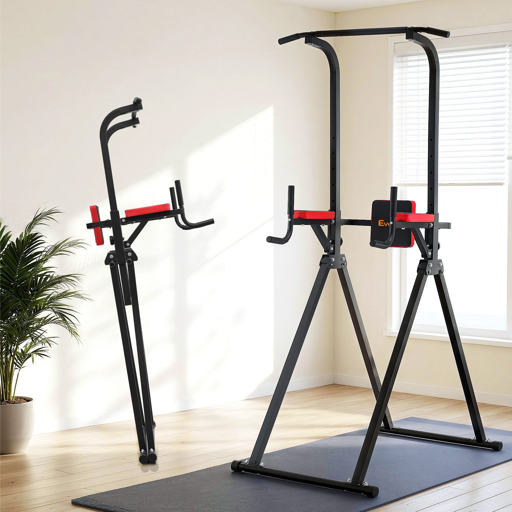 Everfit Chin Up Tower Pull Up Station Adjustable Dip Station Folding Home Gym Black FIT-I-CHINUP-FOLD
