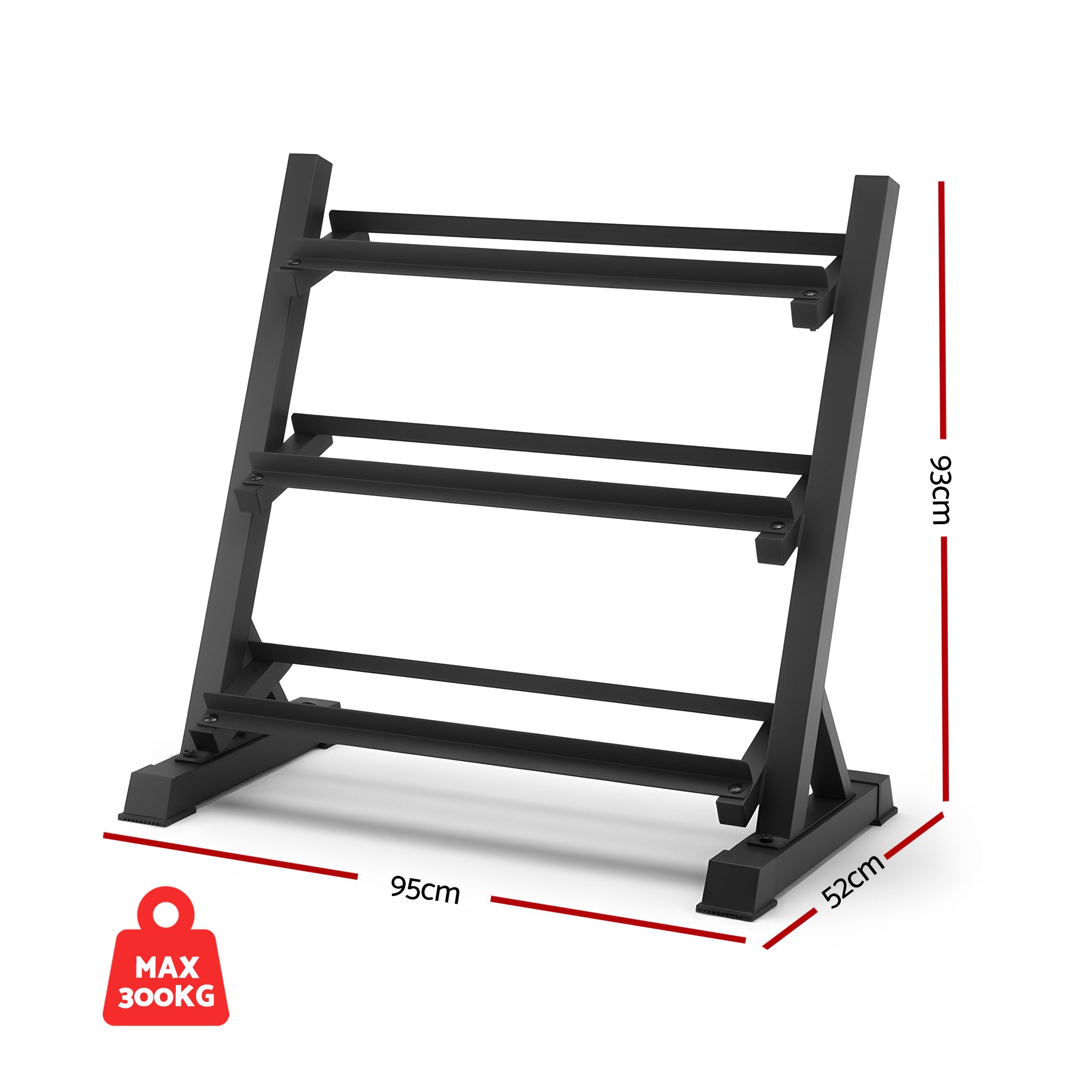 Everfit Dumbbell Rack 3-Tier Heavy Duty Weight Storage for Home Gym 300kg Capacity Black FIT-I-RACK-3L