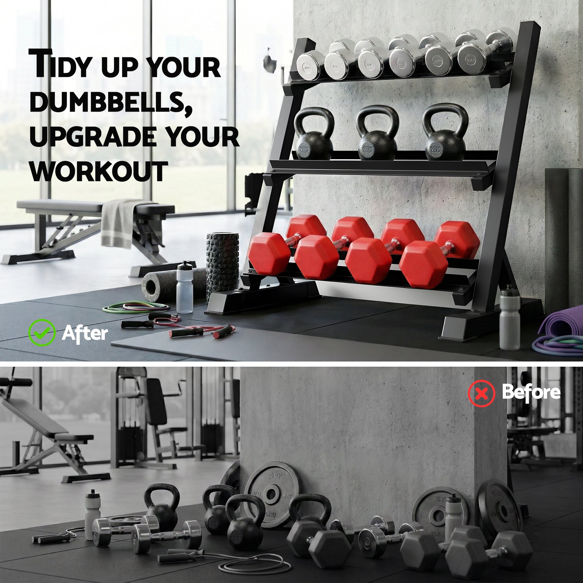 Everfit Dumbbell Rack 3-Tier Heavy Duty Weight Storage for Home Gym 300kg Capacity Black FIT-I-RACK-3L