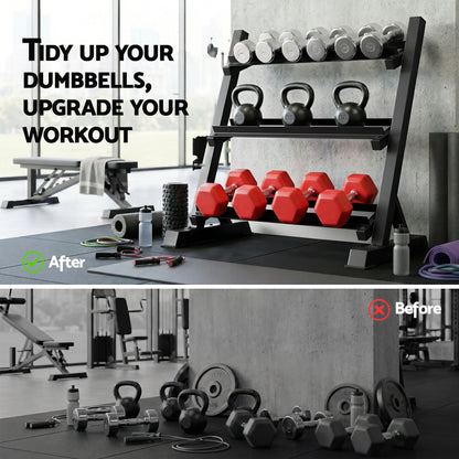 Everfit Dumbbell Rack 3-Tier Heavy Duty Weight Storage for Home Gym 300kg Capacity Black FIT-I-RACK-3L