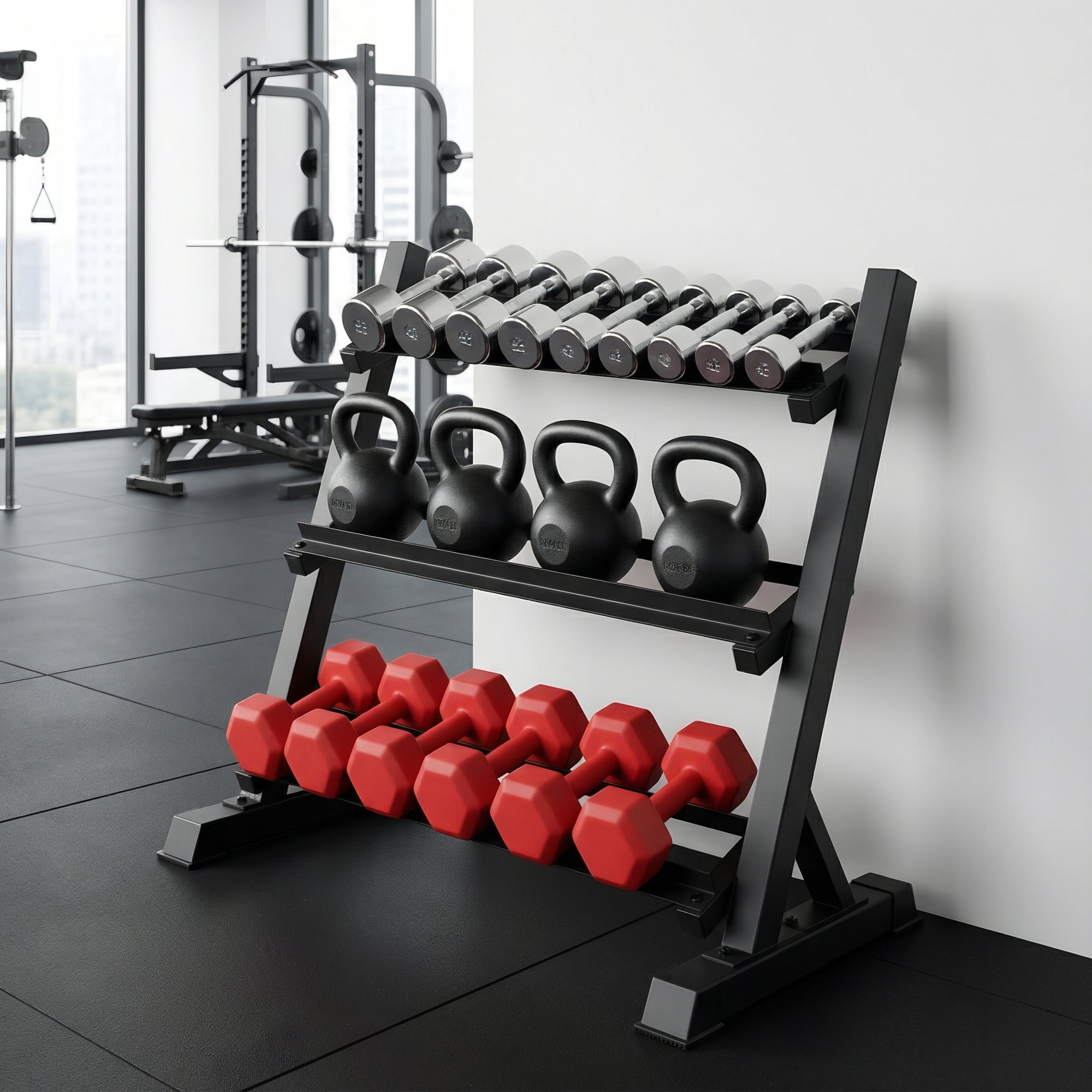 Everfit Dumbbell Rack 3-Tier Heavy Duty Weight Storage for Home Gym 300kg Capacity Black FIT-I-RACK-3L