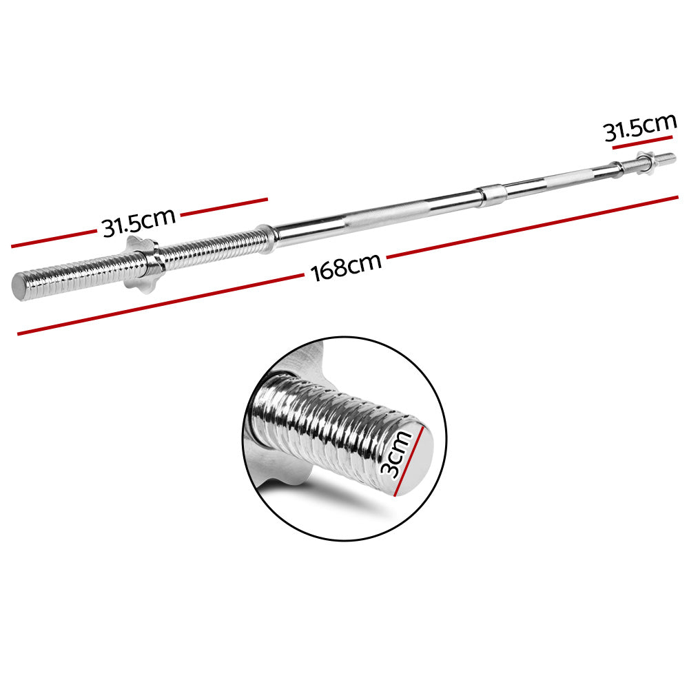 Everfit 168CM 5.5FT Barbell Bar Fitness Weight Plates Dumbbells Row FIT-K-BAR-168-RC3
